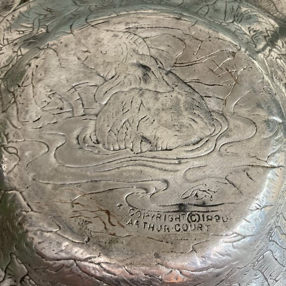 Aluminum Serving Bowl By Arthur Court Elegant Elephant Pattern Vintage 1990 - Picture 10 of 14